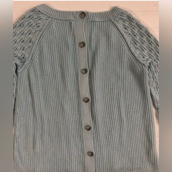 Ann Taylor Loft Open Knit Long Sleeve Sweater Womens Size Small Blue Back Button - Picture 12 of 12